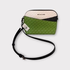 Michael Kors Jet Set Travel Crossbody Bag Colorblock Logo Green Beige NWT